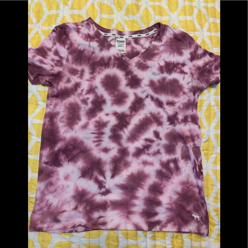 PINK Victoria's Secret Mauve & Light Pink Tie-Dye V-Neck Tee